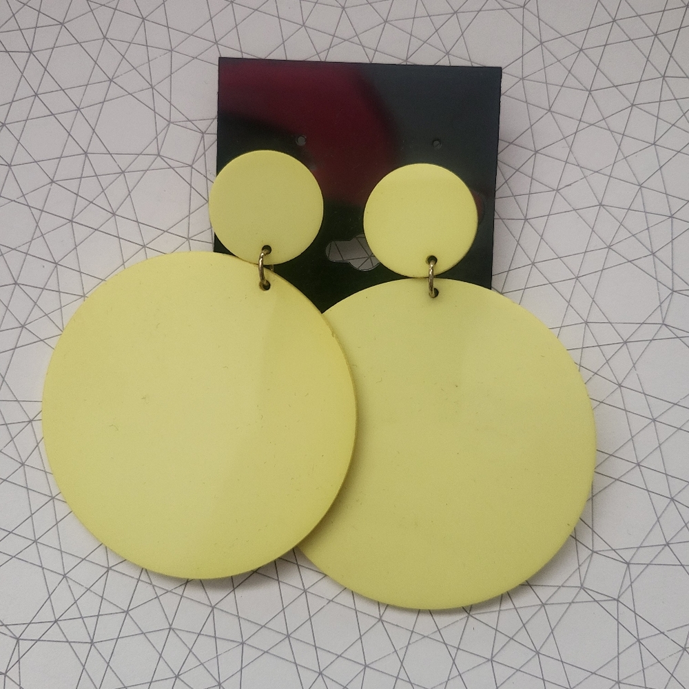 Neon yellow plastic dangle earrings